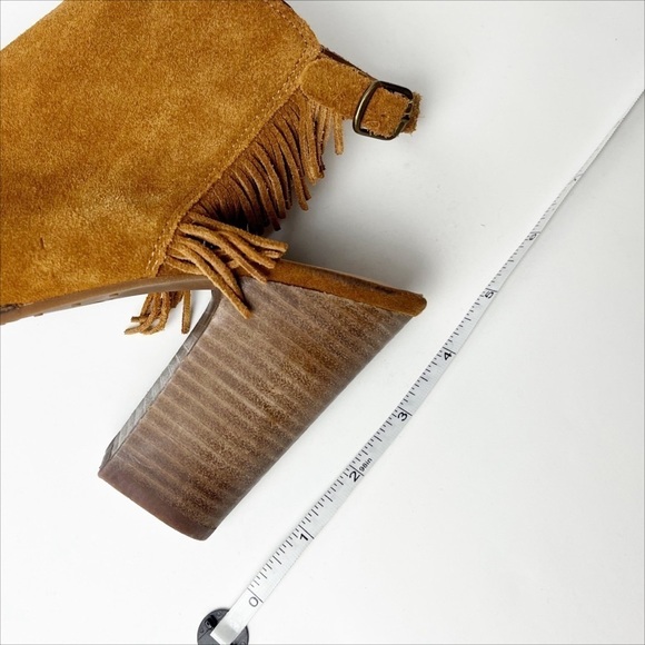 Lucky Brand Lantau Fringe Open Toe Booties 8 suede leather peep toe ankle boots - Picture 8 of 12